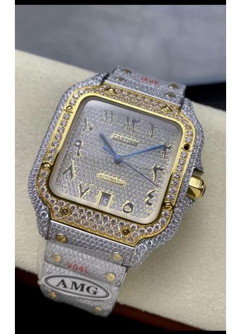 Cartier "Santos De Cartier" Acero 904L Diamantes Dorados Dial Árabe Réplica Espejo 1:1 - 40MM - Diamantes Genuinos