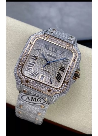 Cartier "Santos De Cartier" Acero 904L Diamantes Dial Romano Réplica a Espejo 1:1 - 40MM - Diamantes Genuinos