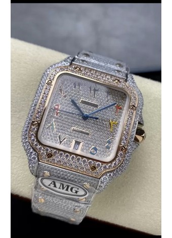 Cartier "Santos De Cartier" Acero 904L Diamantes Coloreados Dial Árabe Réplica Espejo 1:1 - 40MM - Diamantes Genuinos