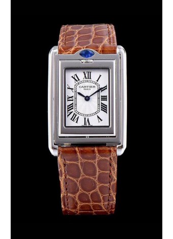 Cartier Tank Reversible Reloj Réplica Cuarzo Suizo en Caja Acero - Correa Marrón