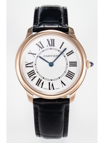 Ronde Louis Cartier Super Clone 36MM Reloj Oro Rosado en Movimiento de Cuarzo Suizo