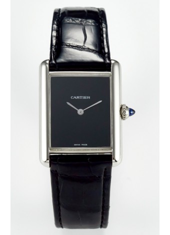 Tank Must Cartier Super Clone Edition 33.7MM Reloj en Caja Acero Dial Negro 