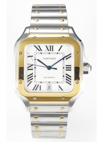 Cartier Santos De Cartier Two Tone Acero 904L Dial Blanco Reloj Super Clone Replica 40MM 