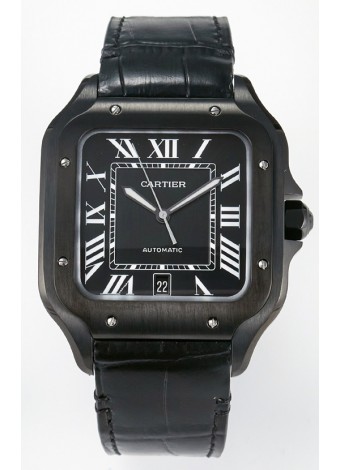 Cartier Santos De Cartier Dial Acero Negro Revestido DLC Reloj Super Clone Replica 40MM