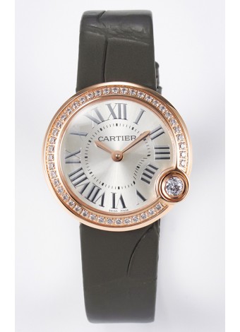 Ballon Blanc De Cartier Reloj Super Clone 30MM en Caja Oro Rosado Correa Verde