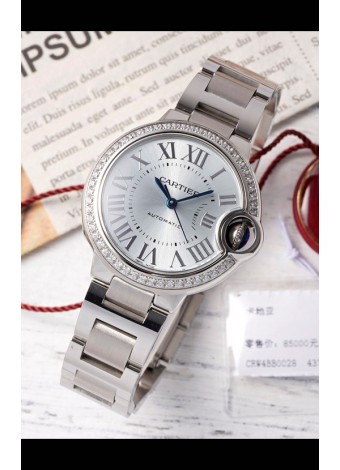Ballon De Cartier Reloj Suizo Automático Dial Acero Calidad Espejo 33MM en Acero Inoxidable 