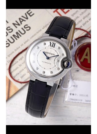 Ballon De Cartier Reloj Suizo Automático Dial Blanco Calidad Espejo 33MM en Acero Inoxidable 