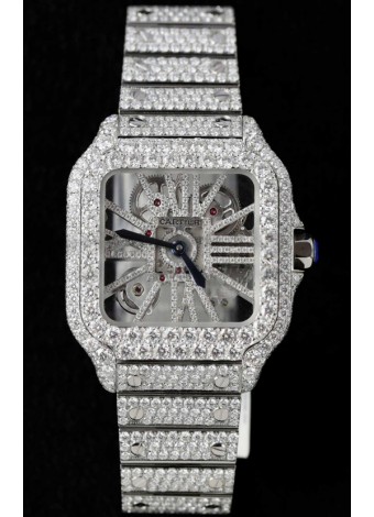 Santos De Cartier Watch in Skeleton Dial - MOSSANITES Paved Edition Reloj Réplica Suizo
