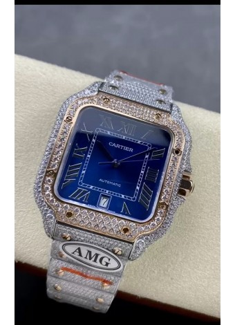 Cartier "Santos De Cartier" Dos Tonos Dial Azul Réplica a Espejo 1:1 - 40MM - Diamantes Genuinos
