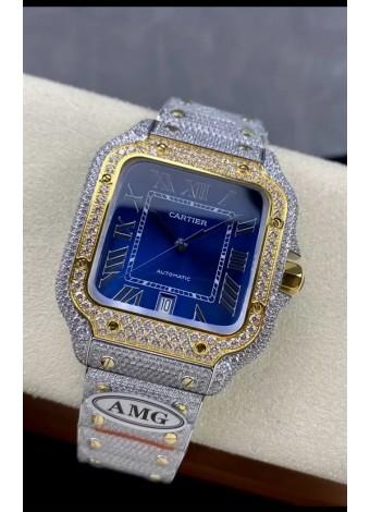 Cartier "Santos De Cartier" Dos Tonos Dial Azul Réplica a Espejo 1:1 - 40MM - Diamantes Genuinos
