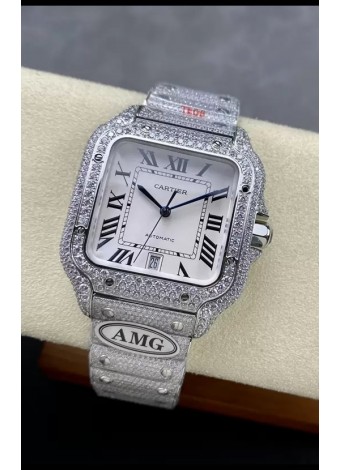 Cartier "Santos De Cartier" Dial Blanco Acero 904L Réplica a Espejo 1:1 - 40MM - Diamantes Genuinos