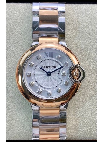 Ballon De Cartier de Cuarzo Suizo Calidad a Espejo 1:1 28MM Caja Oro Rosado en Dos Tonos