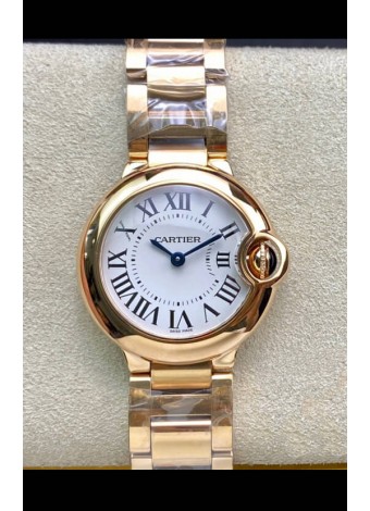 Ballon De Cartier Cuarzo Suizo Calidad Espejo 1:1 28MM Caja en Oro Rosado