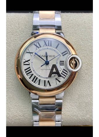 Ballon De Cartier Suizo Automático Calidad a Espejo 1:1 33MM Caja Oro Rosado en Dos Tonos