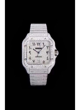 Santos De Cartier Reloj Réplica Suizo con Diamantes Incrustados en el Dial y Caja de Acero - 40MM
