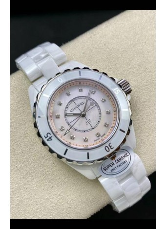 Chanel J12 Ladies Blanco Caja Cerámica Dial Perla Reloj Réplica Espejo 1:1