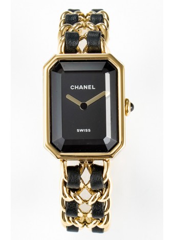 Chanel Premiere Edition Originale Cadenas en Negro y Oro Reloj Cuarzo Suizo
