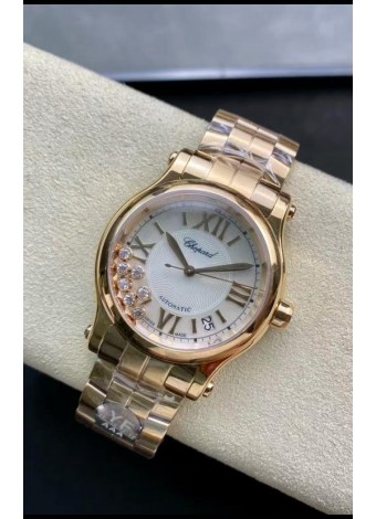Chopard Happy Sport Reloj Espejo 1:1 Suizo Automático Reloj Réplica 36MM en Caja Oro Rosado Dial Blanco