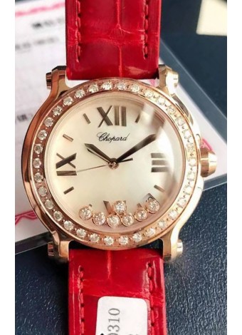 Chopard Happy Oro Rosado Reloj Cuarzo Suizo Replica a Espejo 1:1 - Diamantes Genuinos