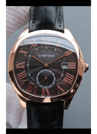 Drive De Cartier Reloj Réplica a espejo 1:1 Chapado en Oro Rosado - Dial Marrón Brown