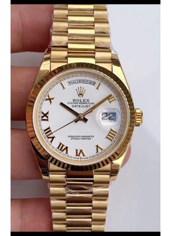 Rolex Day Date 36MM Oro Amarillo M128238 en Dial Blanco Arábigos Reloj Réplica a Espejo 1:1