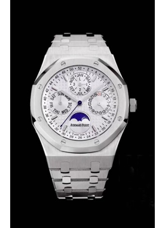 Audemars Piguet Royal Oak Calendario Perpetuo Reloj Réplica Suizo Caja de Acero Dial Blanco