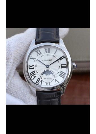 Drive De Cartier Reloj Réplica a espejo 1:1 Edición Moonphase  en Acero Inoxidable - Dial Blanco