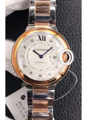 Ballon De Cartier Reloj Réplica Calidad Espejo 1:1 de Cuarzo Suizo 28MM Caja en Oro Rosado de dos Tonos