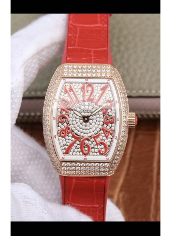 Franck Muller Vanguard Ladies Reloj Réplica Suizo a espejo 1:1 32MM Ancho Caja en Oro Rosado