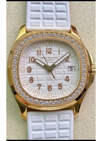 Patek Philippe Aquanaut LUCE 5072R-001 Reloj Réplica de Cuarzo Suizo en Oro Amarillo Dial Blanco - 35MM