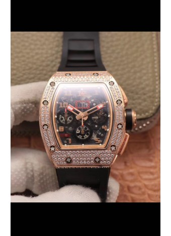 Richard Mille RM011 Felipe Massa Calidad a Espejo 1:1 Caja en Cerámica de una Sola Pieza Reloj en Oro Rosado con Diamantes