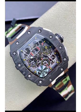 Richard Mille RM011 Felipe Massa Reloj en Calidad a Espejo 1:1 Caja de Carbono Forjado de una Sola Pieza con Correa tipo CAMO