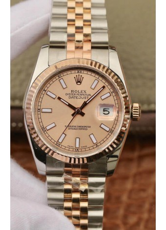 Rolex Datejust 36MM Movimiento ETA-3135 Réplica Suiza en Acero 904L en Dial Marrón de Dos Tonos