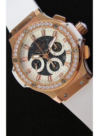 Hublot Big Bang Reloj Réplica Suizo con Bisel de Diamantes en caja de Oro Rosado