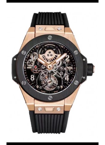 Hublot Big Bang Tourbillon Reloj Caja Oro Rosado Bisel Cerámica en 45MM Réplica Espejo 1:1