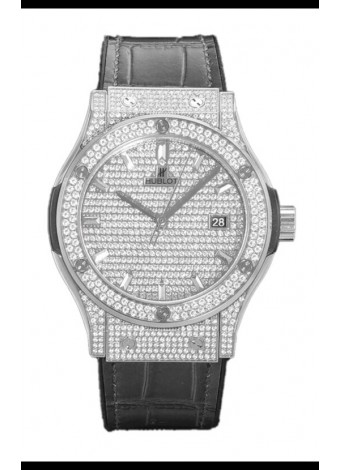 Hublot Classic Fusion Automático Dial Acero pavimentado en Diamantes Correa Gris 42MM Reloj Superclone Réplica