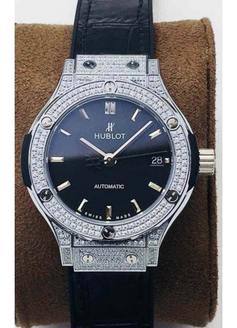 Hublot Classic Fusion Diamonds Acero Dial Negro 38MM Reloj Réplica Suizo Calidad Espejo 1:1