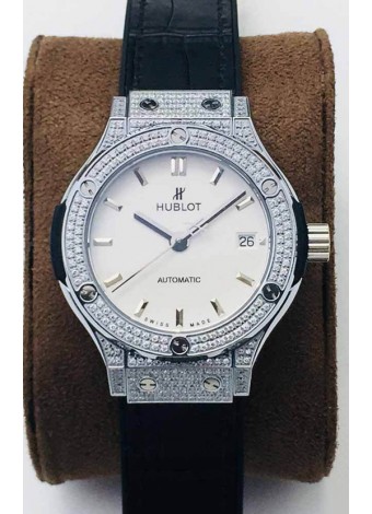 Hublot Classic Fusion Diamonds Acero Dial Blanco 38MM Reloj Réplica Suizo Calidad Espejo 1:1