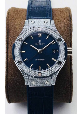Hublot Classic Fusion Diamonds Acero Dial Azul 38MM Reloj Réplica Suizo Calidad Espejo 1:1