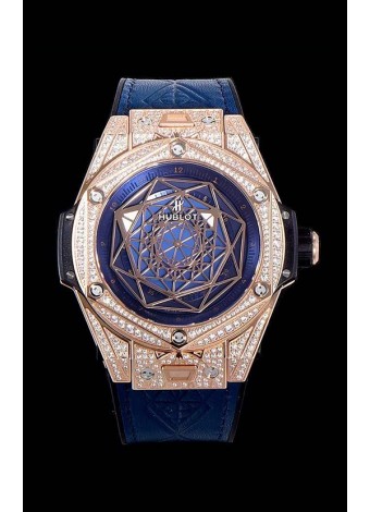 Hublot Big Bang One Click Sang Bleu Reloj Réplica a espejo 1:1 en Caja de Oro Rosado - 45MM - Dial Azul