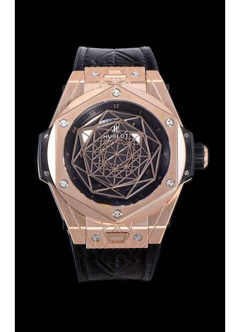 Hublot Big Bang One Click Sang Bleu Reloj Réplica a espejo 1:1 Caja en Oro Rosado - 45MM - Dial Negro