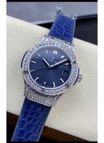 Hublot Classic Fusion Acero Inoxidable 33MM Dial Azul Reloj Movimiento Cuarzo Suizo Calidad Espejo 1:1