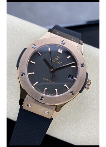Hublot Classic Fusion Reloj Réplica Espejo 1:1 en Caja de Acero 904L Oro Rosado Dial Negro 38MM