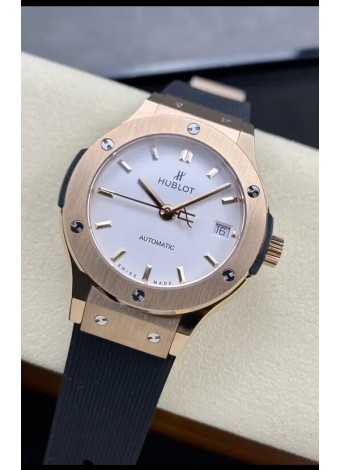 Hublot Classic Fusion Reloj Réplica Suizo a Espejo 1:1 en Oro Rosado Caja Acero 904L Dial Blanco 38MM