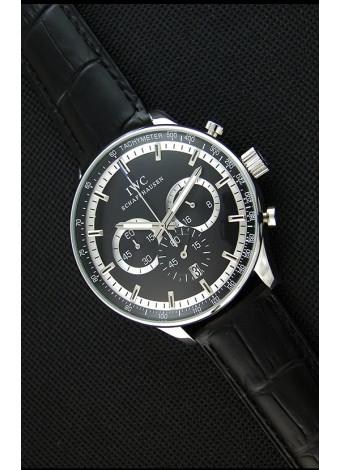 IWC Schaffhausen Reloj Réplica Japonés Movimiento de Cuarzo Dial en Negro