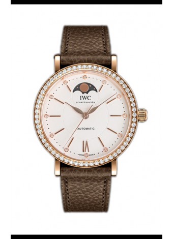 IWC Portofino IW6596 Automático Fase Lunar Reloj Caja Oro Rosado en Dial Blanco 37MM