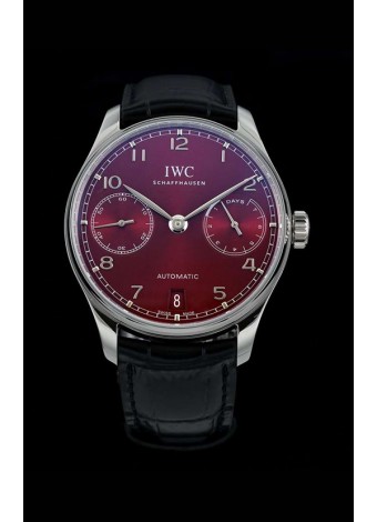 IWC Portugieser Swiss IW500714 1:1 Mirror 904L Steel Watch Burgundy Dial Watch 