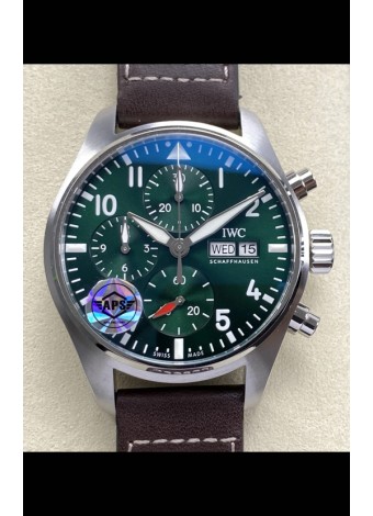 IWC Super Clone Pilot Cronógrafo Edition Dial Verde Leather Reloj Réplica Suizo