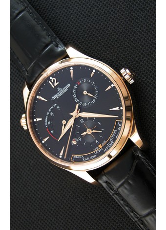 Jaeger LeCoultre Master Geographic Indicador de Reserva de Energía Reloj Réplica Suizo Oro Rosado Dial Negro