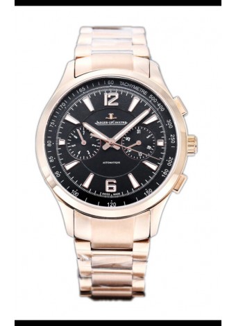 Jaeger LeCoultre Polaris Cronógrafo Dial Negro Caja Oro Rosado Reloj Réplica Suiza 